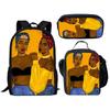 Classic Popular Novelty Cute African girl 3D Print 3pcs/Set pupil School Bags Laptop Daypack Backpack Lunch bag Pencil Case