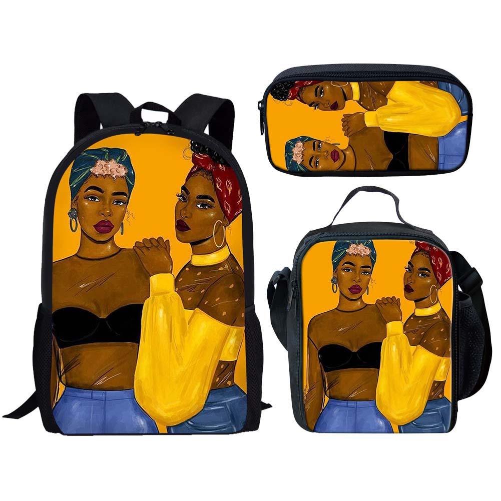 Classic Popular Novelty Cute African girl 3D Print 3pcs/Set pupil School Bags Laptop Daypack Backpack Lunch bag Pencil Case