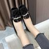 2026 Spring Women's Patent Leather Rhinestone Furry Loafers - Large Size, Velvet, Warm, Soft Sole