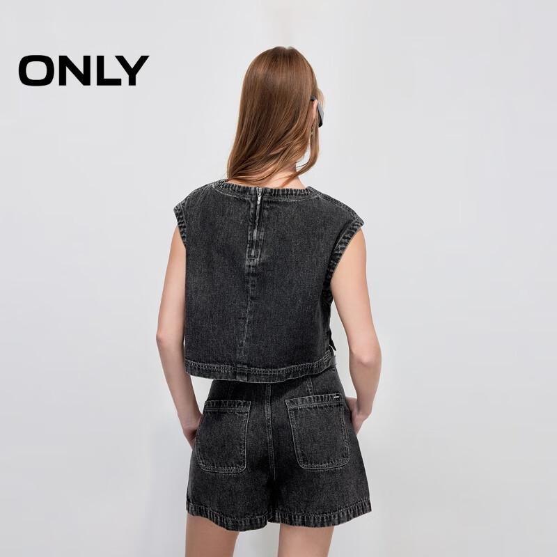 ONLY Women's Distressed Washed Sleeveless Cropped Denim T-shirt