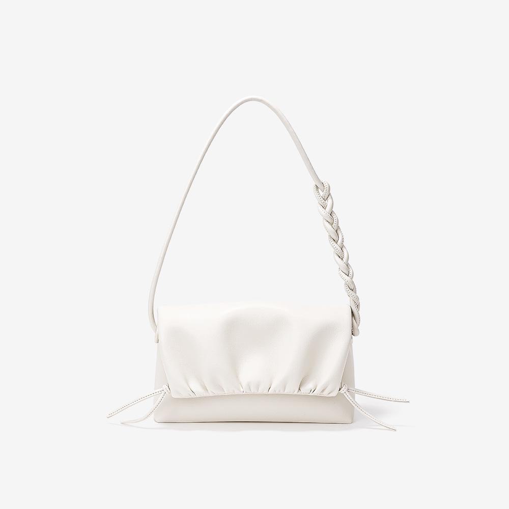 Korean Style Cloud Pleated Genuine Leather Shoulder Bag - Trendy All-Match Drawstring Messenger for Women