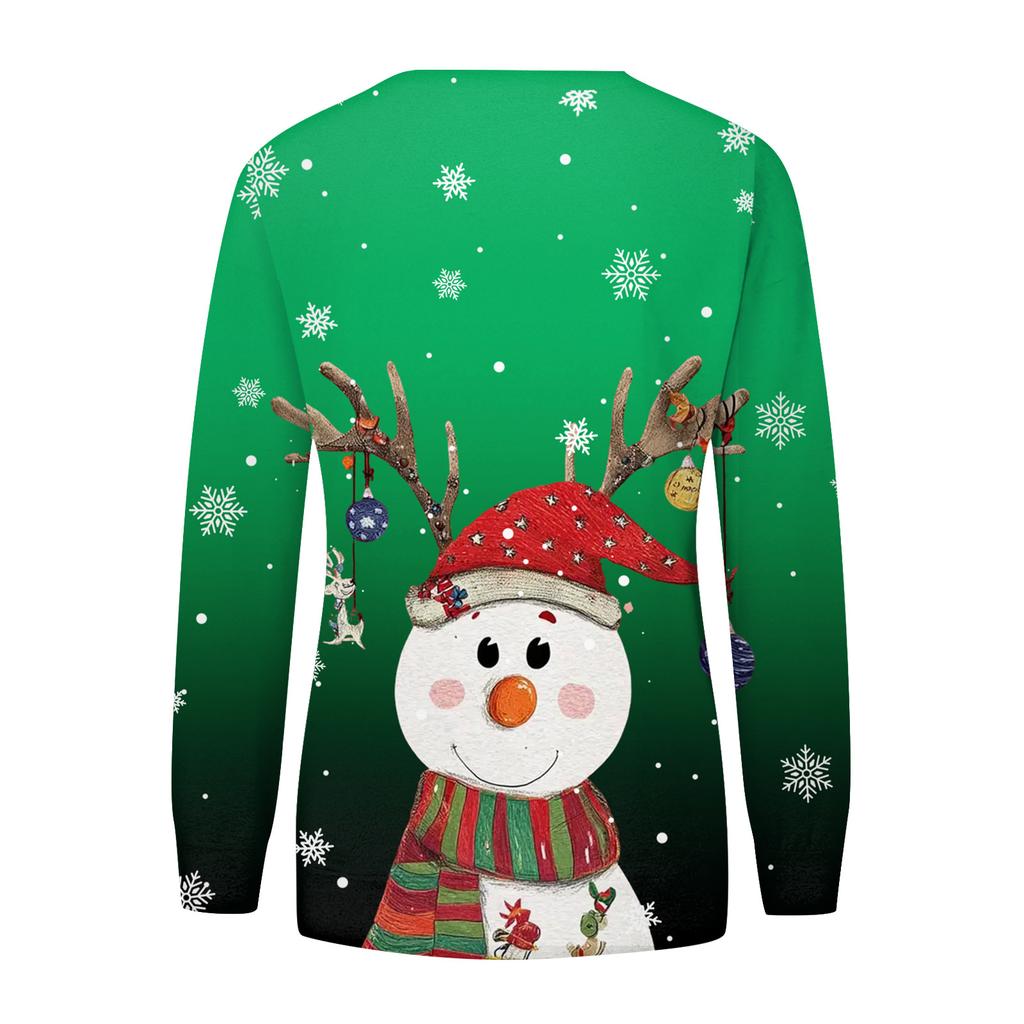 Women's Fashion Casual Long Sleeve Christmas Printed Neck Sweatshirt Top