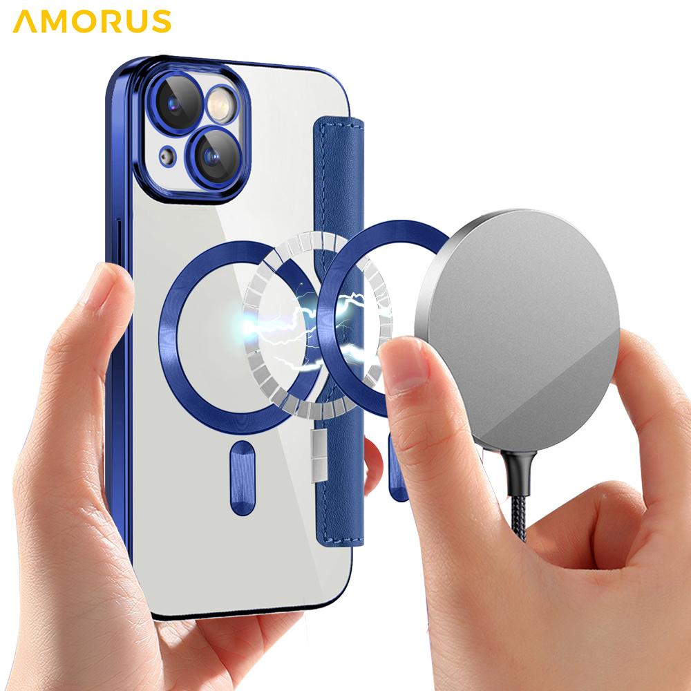 For iPhone 14 Case Compatible with MagSafe RFID Blocking Card Holder Leather Phone Cover