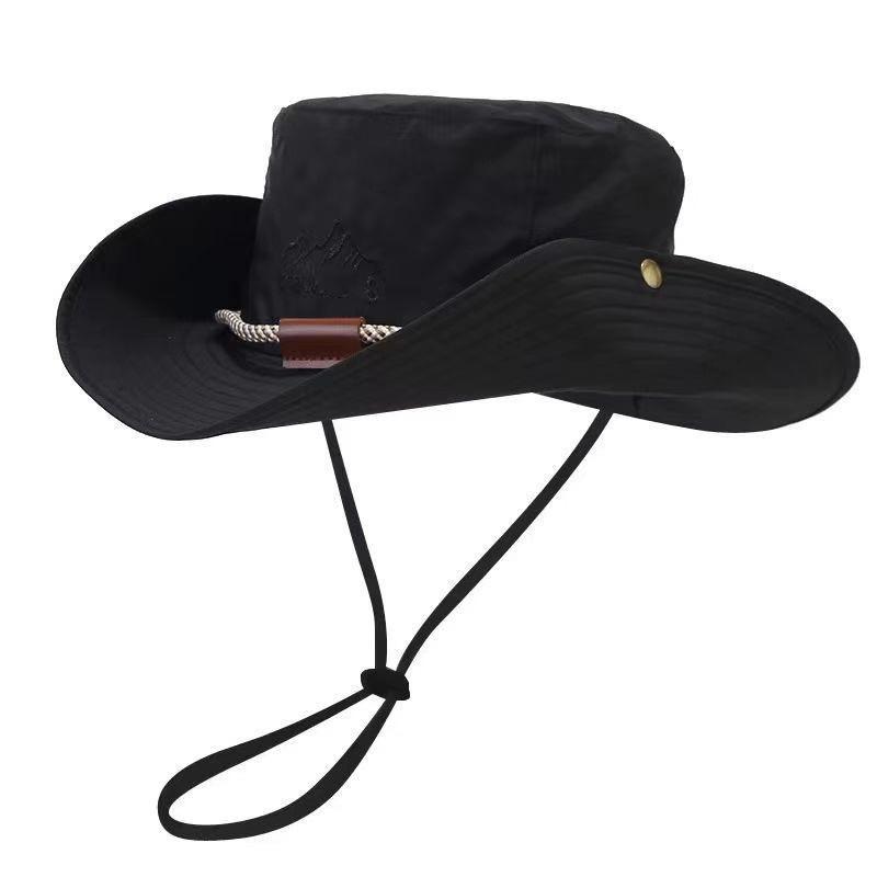 Fisherman Sun Protection Embroidered Outdoor Cowboy Hat for Camping and Mountaineering
