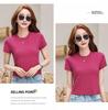 Women's Wine Red Round Neck Short-Sleeve T-shirt - Slim Fit, Chic & Trendy Style