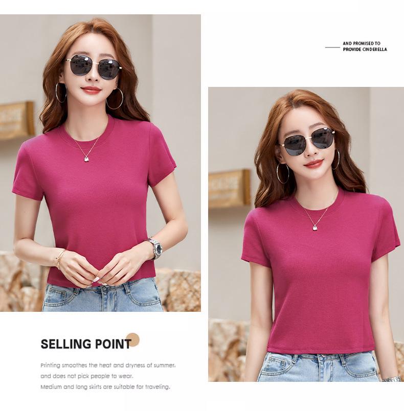 Women's Wine Red Round Neck Short-Sleeve T-shirt - Slim Fit, Chic & Trendy Style