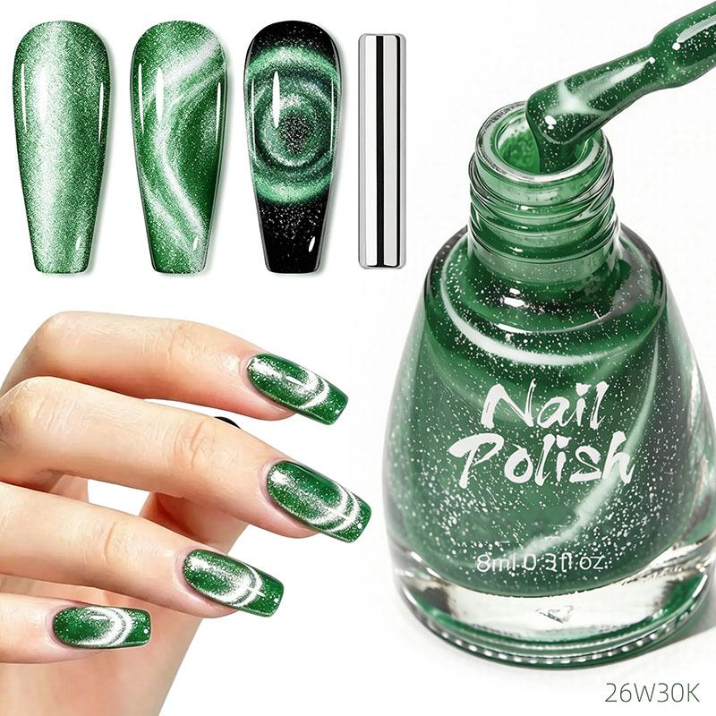 Dynamic Diamond Crushed Cat Eye Nail Polish, Icy Transparent Pearlescent Glitter Porcelain White Cat Eye Manicure Decor