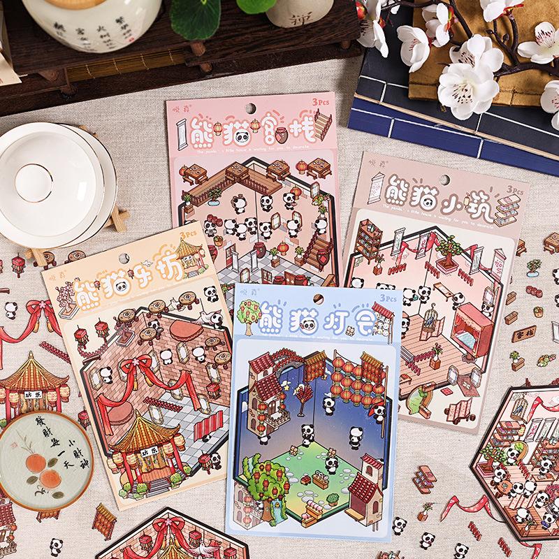 1Set Creative Pet Stickers 3D Cute Cartoon Diy Scene Landscaping Decoration Stickers  Kawaii Panda Stickers Gifts