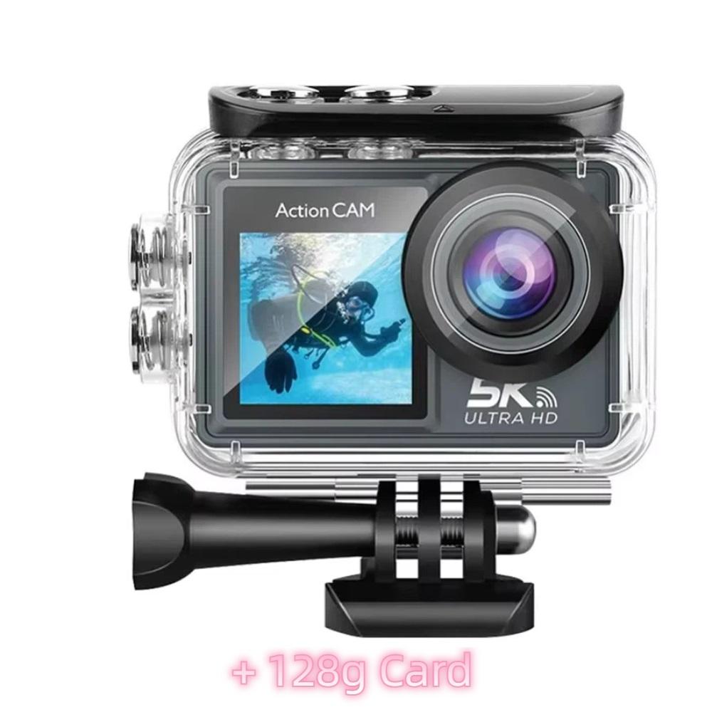 Action Camera Stabilizzata WiFi, Risoluzione 5K, 30FPS, Doppio Schermo, Obiettivo Grandangolare 170°, Impermeabile fino a 30 metri, Action Camera con Telecomando