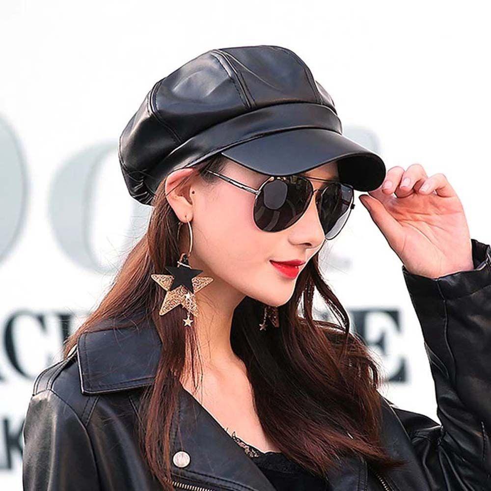 Stylish Windproof Artist Painter Women Octagonal Cap Women Leather Hat Newsboy Caps Baseball Hat