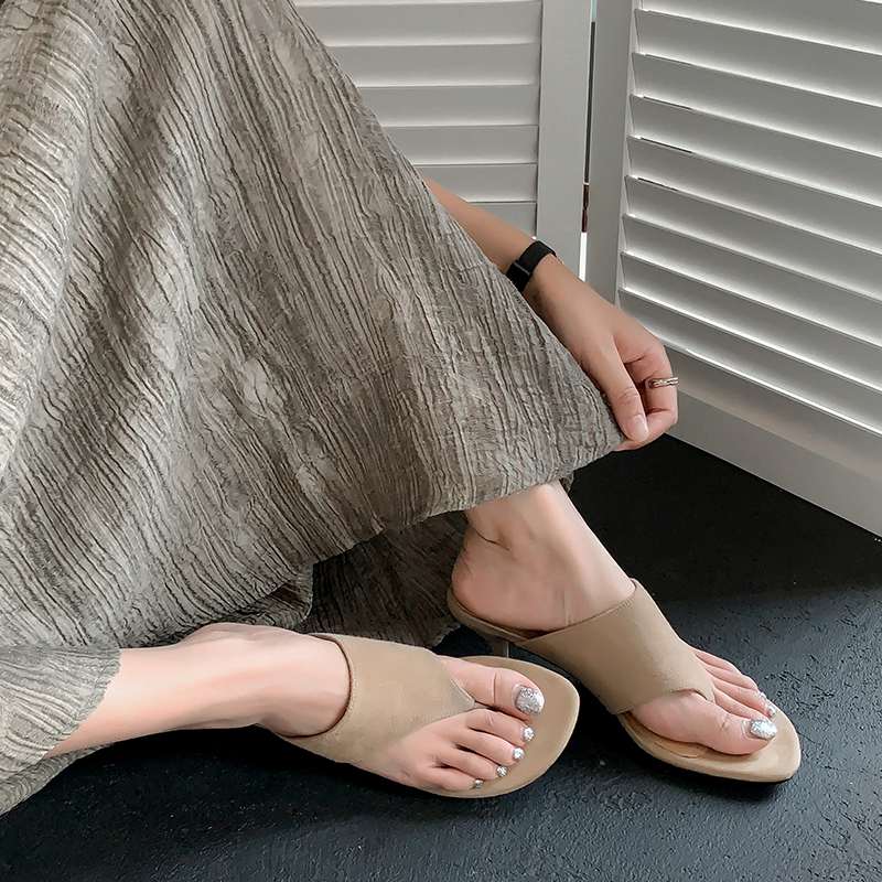 Krazing Pot Suede Mules Summer Size 40 Outside Slippers Flip Flops Stiletto High Heels Women Peep Toe Sandals