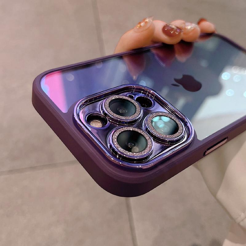 Luxury Armor Glitter Diamond Transparent Clear Hard Case for iPhone 15 14 Pro Max 13 12 11 Plating Camera Lens Protection Cover