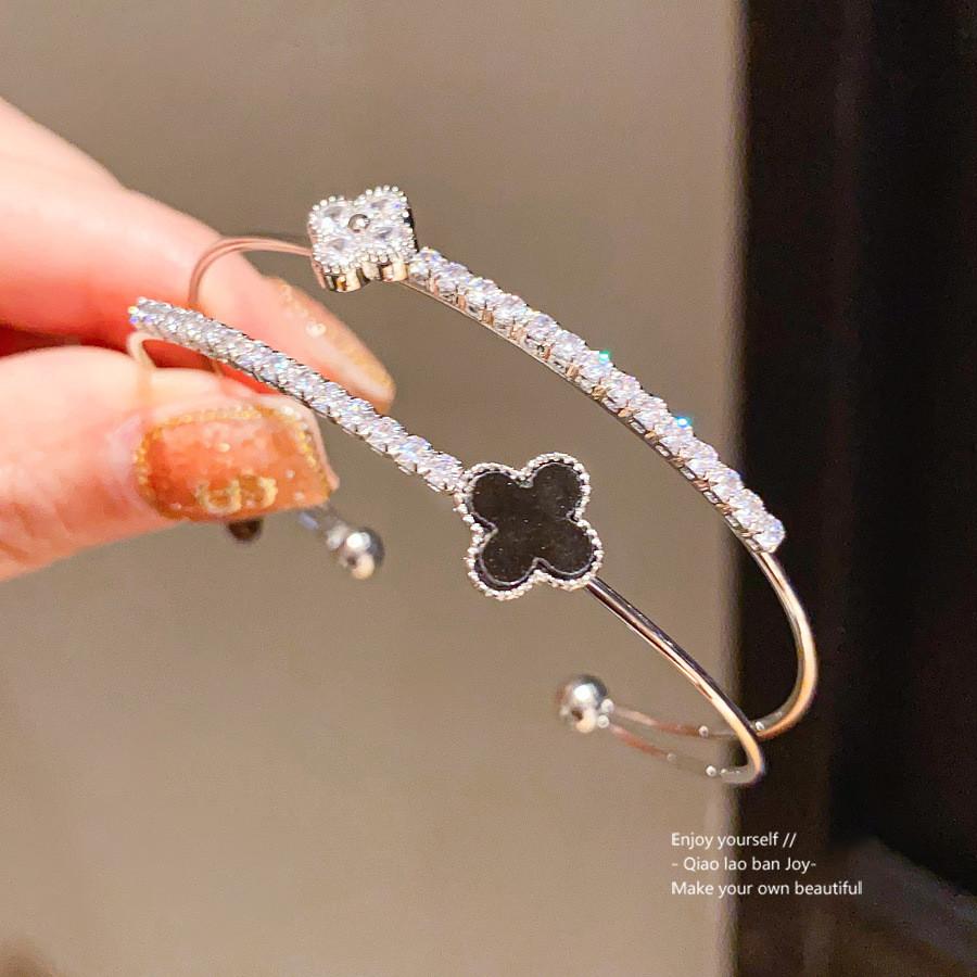 Copper Zircon Flower Double Layer Open Bracelet For Elegant Fashion Accessories