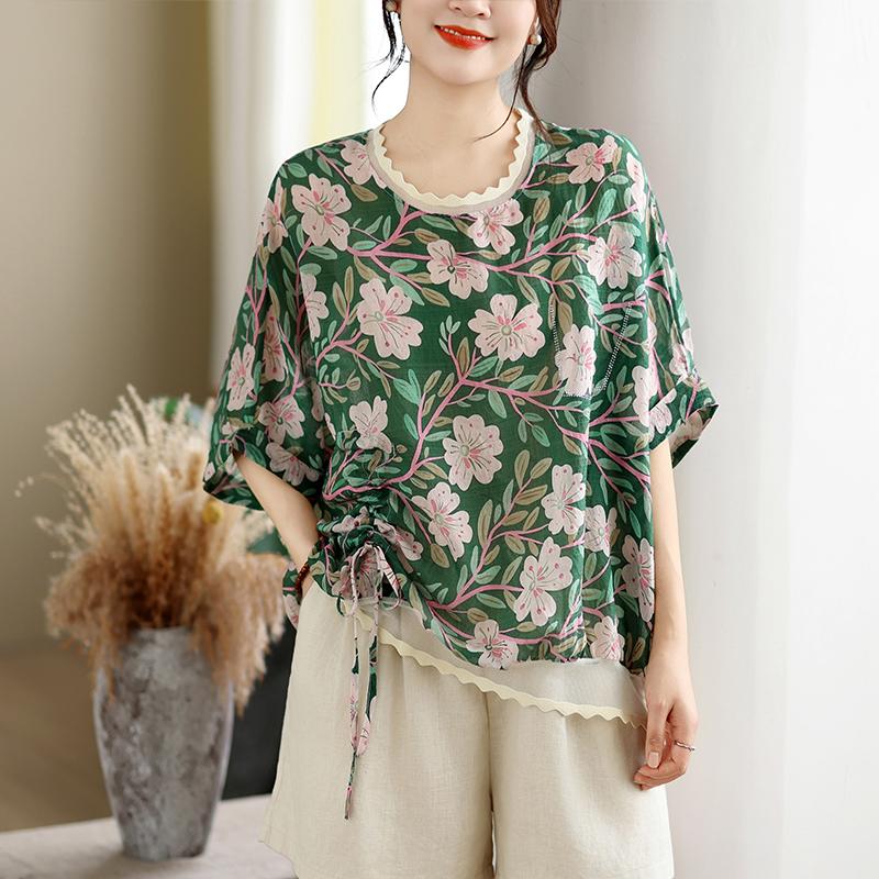 DIMANAF 2026 Plus Size New T-Shirt Women Blouse Lady Tops Tees Print Flower Loose Casual Shirts Oversize Beach Summer