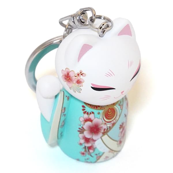 Kimmidoll Manekineko Keychain Lucky Good Japanese Style Figure, Cat, Luck, Prosperity, Kimono, (TAMA)