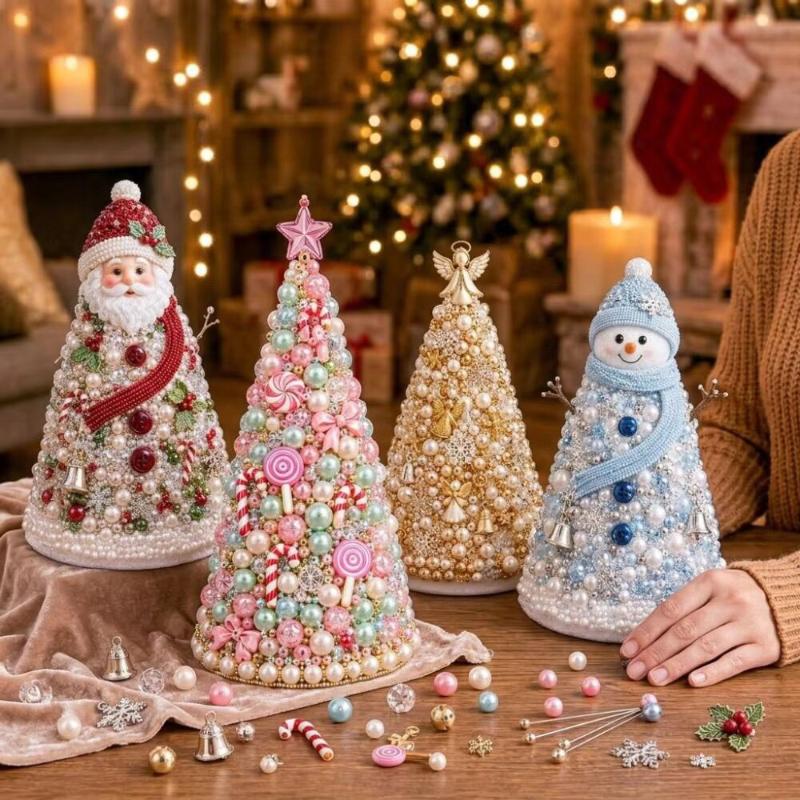Kit Albero di Natale con Perline Fai da Te Stella Educativa Decorazione da Tavolo Albero di Natale in Schiuma Conica Fatto a Mano Decorazione per Festa di Natale Regalo