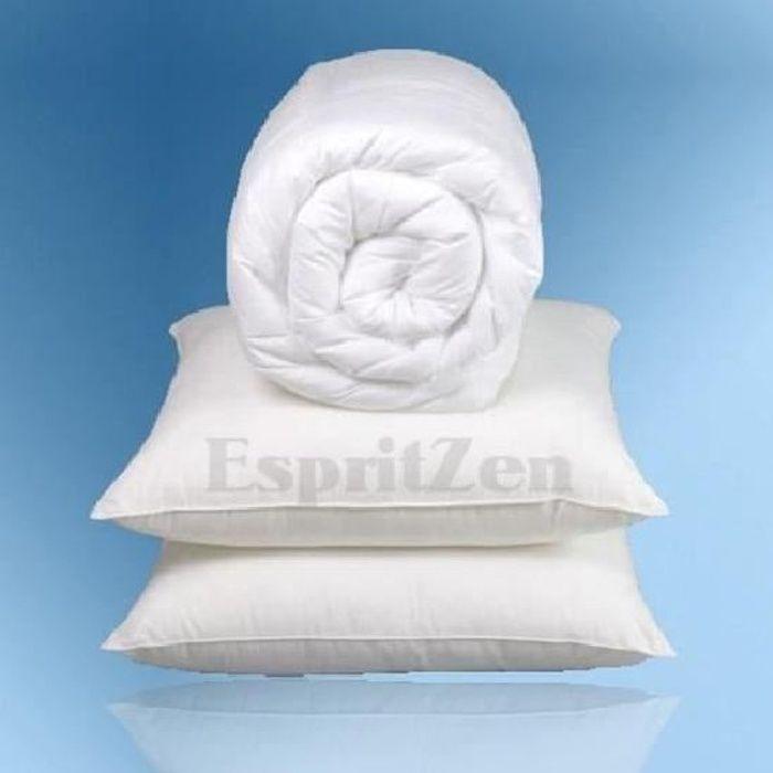 Couette chaude et douce 400gr/m² espritzen 220x240 cm blanc FRANCE DISCOUNT + 2 Oreillers 60x60 ( ou 45*70 )