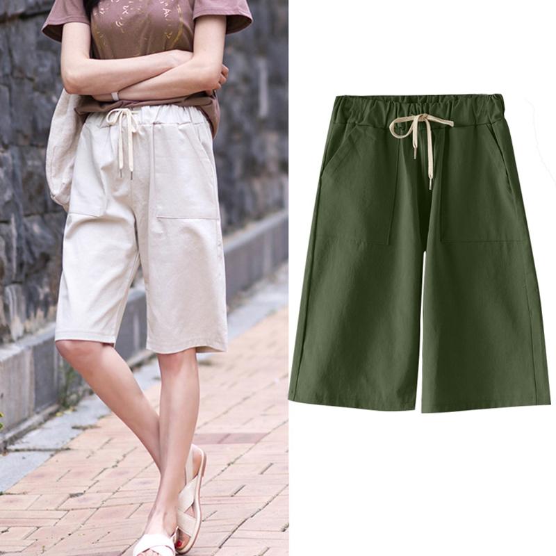 Pantaloni Scurți Femei Vară Ușori cu Talie Înaltă cu Picior Larg Casual Lungime Medie Picior Drept Mărimi Mari Talie Elastică Pantaloni Treisfert pentru Femei