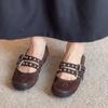 Schafslederversion~ Stilvolle und einfache Niet-Doppelreiher-Flachmund-Einzel-Schuhe Damen-Retro-Leder-Rundkopf-Flache Mary Jane Schuhe