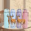 1PC Forest Deer Animal 750ml Color Plastic Sports Water Bottle Leakproof Flip Straw Lid Suitable for Sports Office Home Use