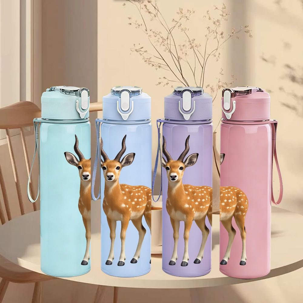 1PC Forest Deer Animal 750ml Color Plastic Sports Water Bottle Leakproof Flip Straw Lid Suitable for Sports Office Home Use