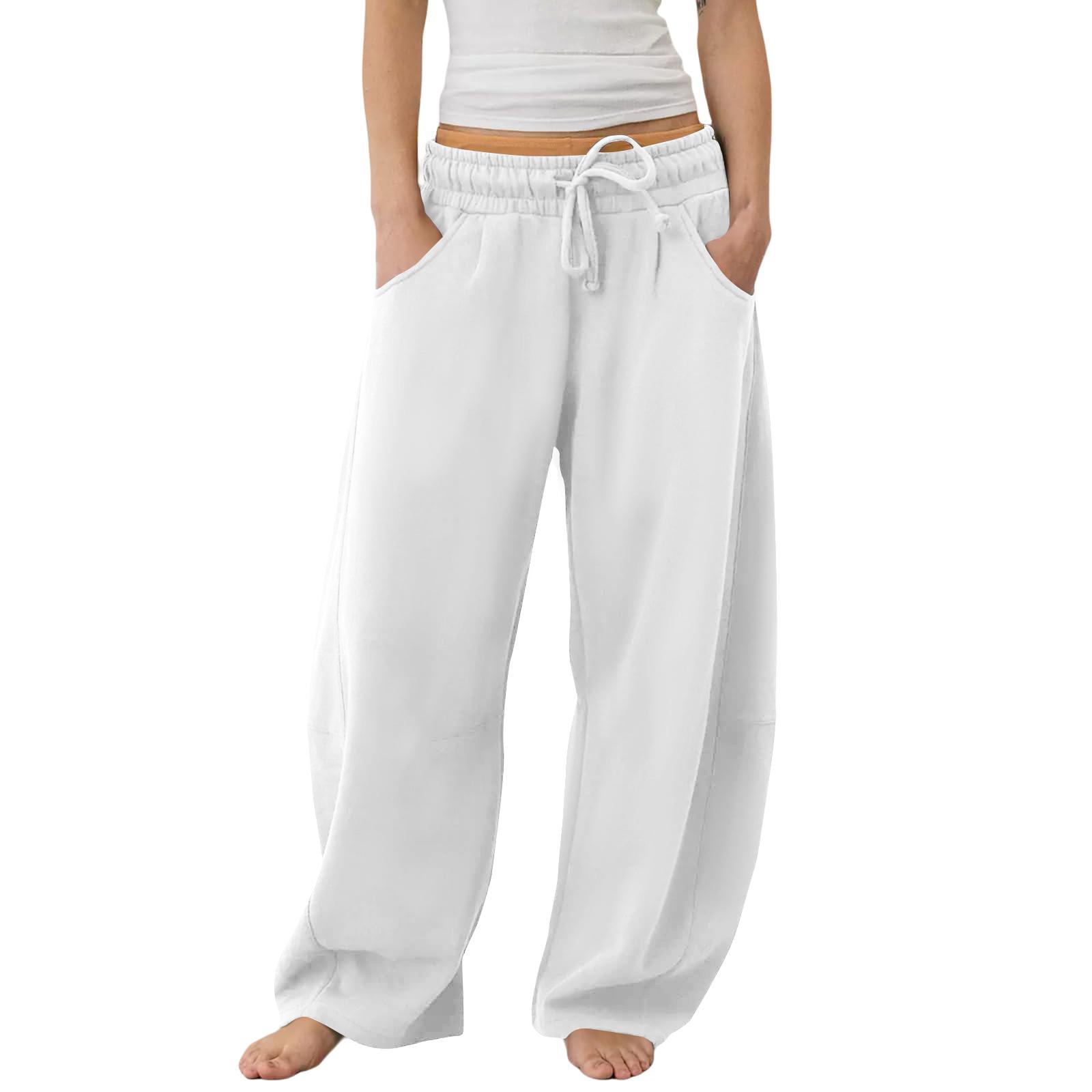 

Женские спортивные брюки Barrel Leg с эластичной талией и завязками на талии, повседневные брюки-палаццо из хлопка с карманами XL белый