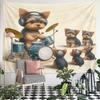 Funny Wall Tapestry Yorkshire Terrier Puppy Playing Drums with Headphones Music Band Decor for Kids Room Studio Gift