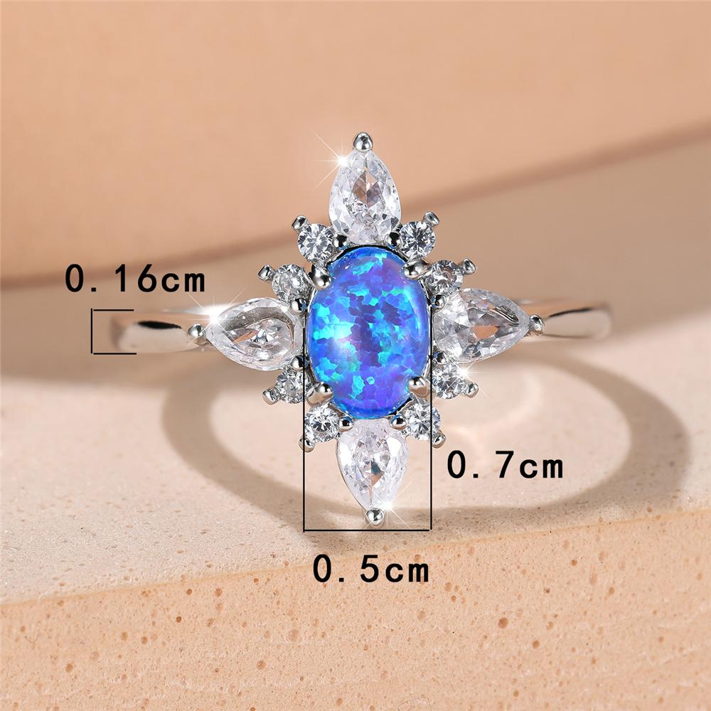 Trendy Blue Opal Oval Ring Vintage Silver Color Wedding Bands Engagement Rings For Women Men Minimalist