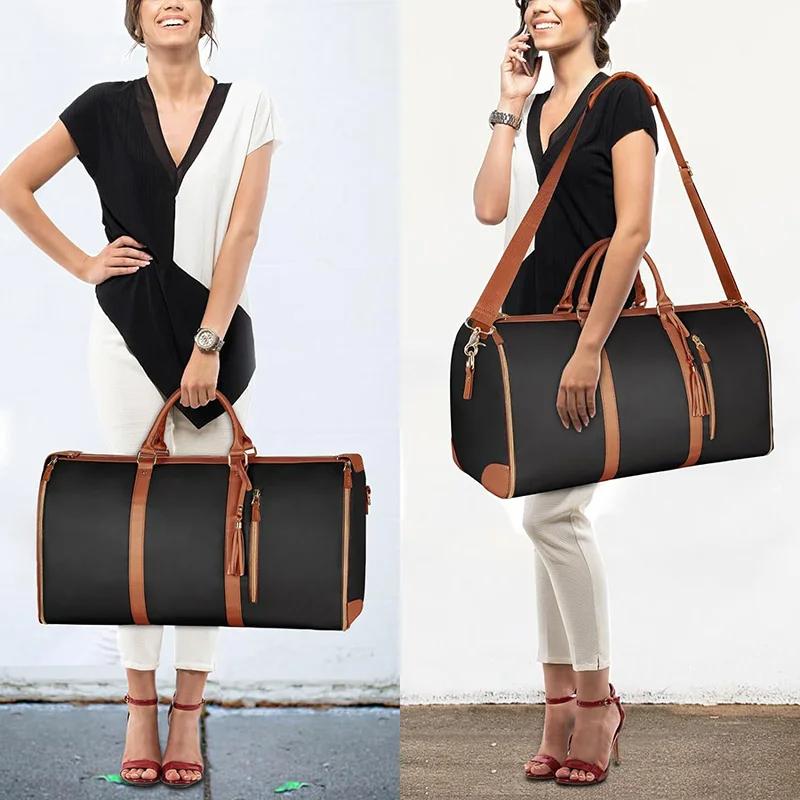 Foldable Women's Travel Convenient Carry-on Clothing Bag Large Capacity PU Leather Duffel Bag Portable Business Travel Bag