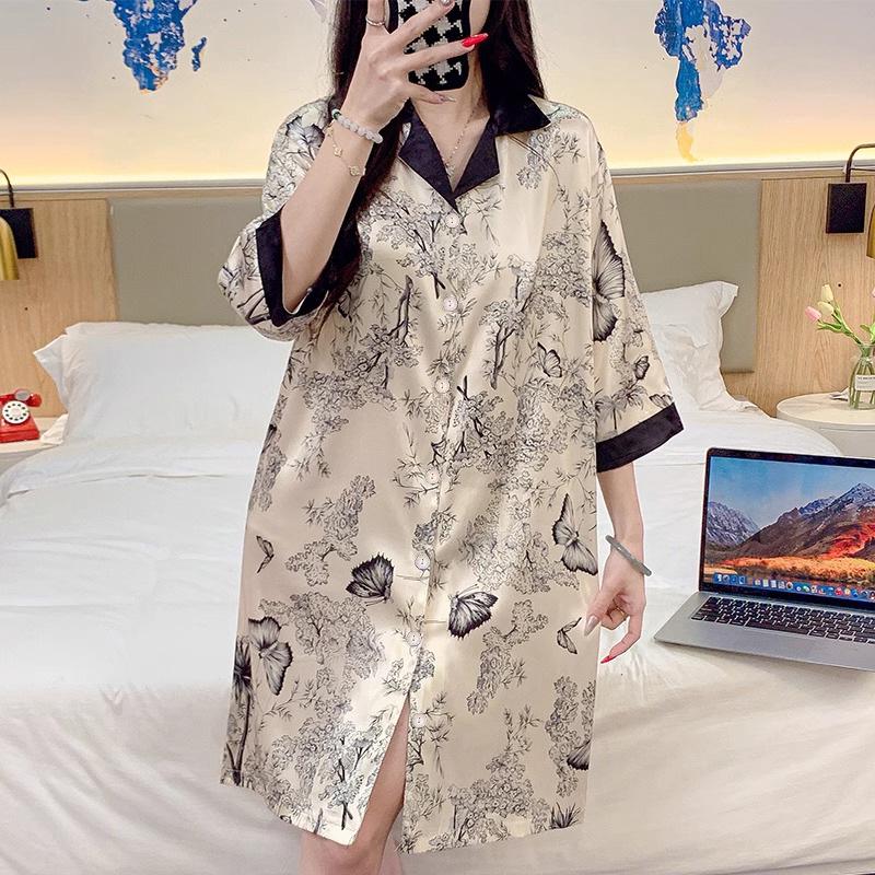 

Women s Summer Leopard Print Pajamas - Short Sleeve Boyfriend Style Nightgown for Home or Out 2XL (155-165 jin)