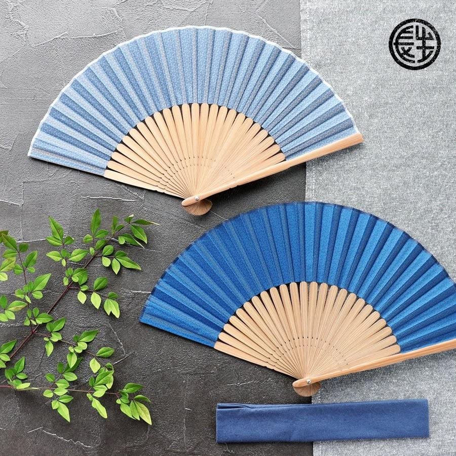 Folding fan for fan fan set with mountain navy [Osaka Choseido] men, stylish, business, bag, holder, handkerchief, komon, original,