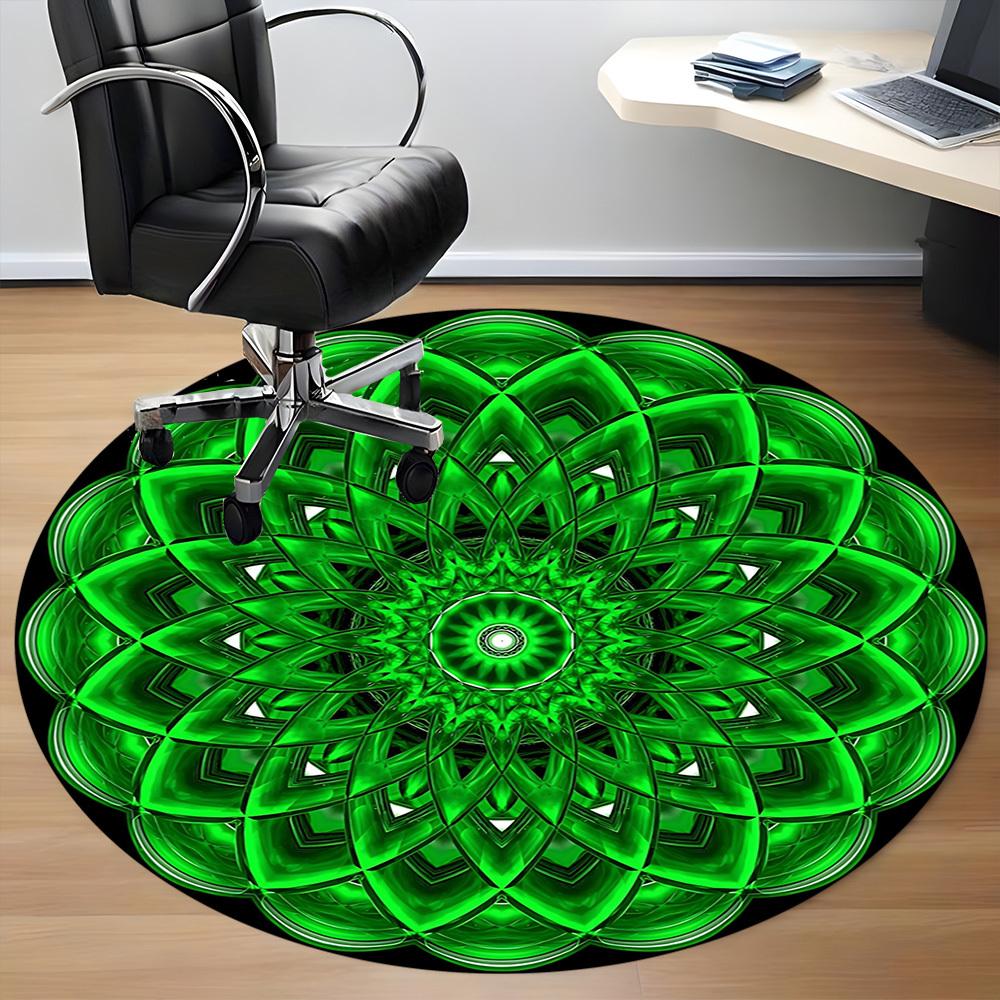 1pc Green Mandala Pattern Chair Carpet for Office Non-Slip, Machine Washable Rug for Office - Holiday DecorMachine Made yy251029110