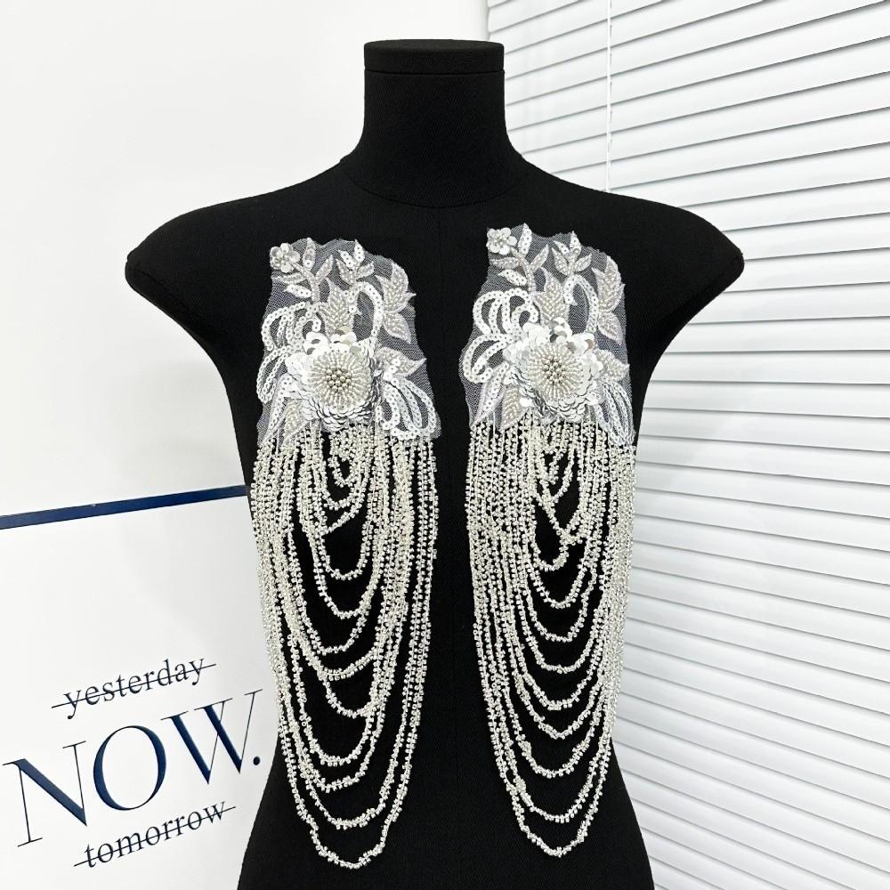 Heavy Industry Bead Tassel Shoulder Dress Long Tassel Bead Embroidery Chain Shoulder Badge Beaded Chain Epaulettes