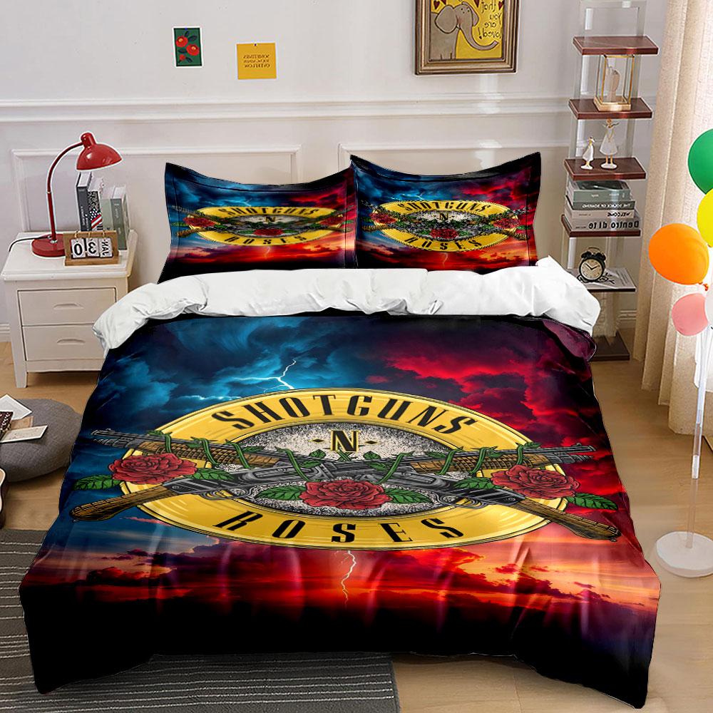 Shotguns and Roses Print Design Bedding Duvet Cover Set Duvet Cover Pillowcases (1*Duvet Cover 2*Pillowcases, without duvet insert)