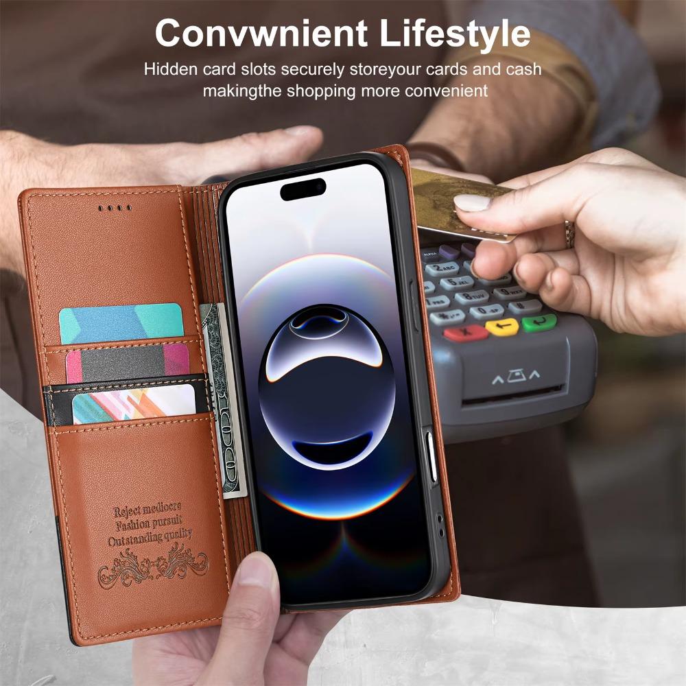 Wallet Flip Phone Case  For iPhone 17 Pro Max 16 Plus 16E 15 14 13 12 11 PU Leather RFID Blocking Card Slot Holder Back Cover