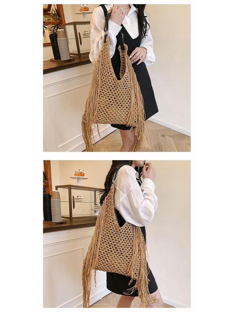 Women's Minimalist Straw Beach Tote - 2025 Spring Collection