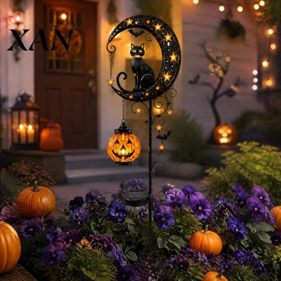 Decorative Lawn Stakes for Halloween Solar Garden Stake Light, Metal Black Cat & Pumpkin Moon Waterproof Powered Lights Decorations Patio Yard Pathway