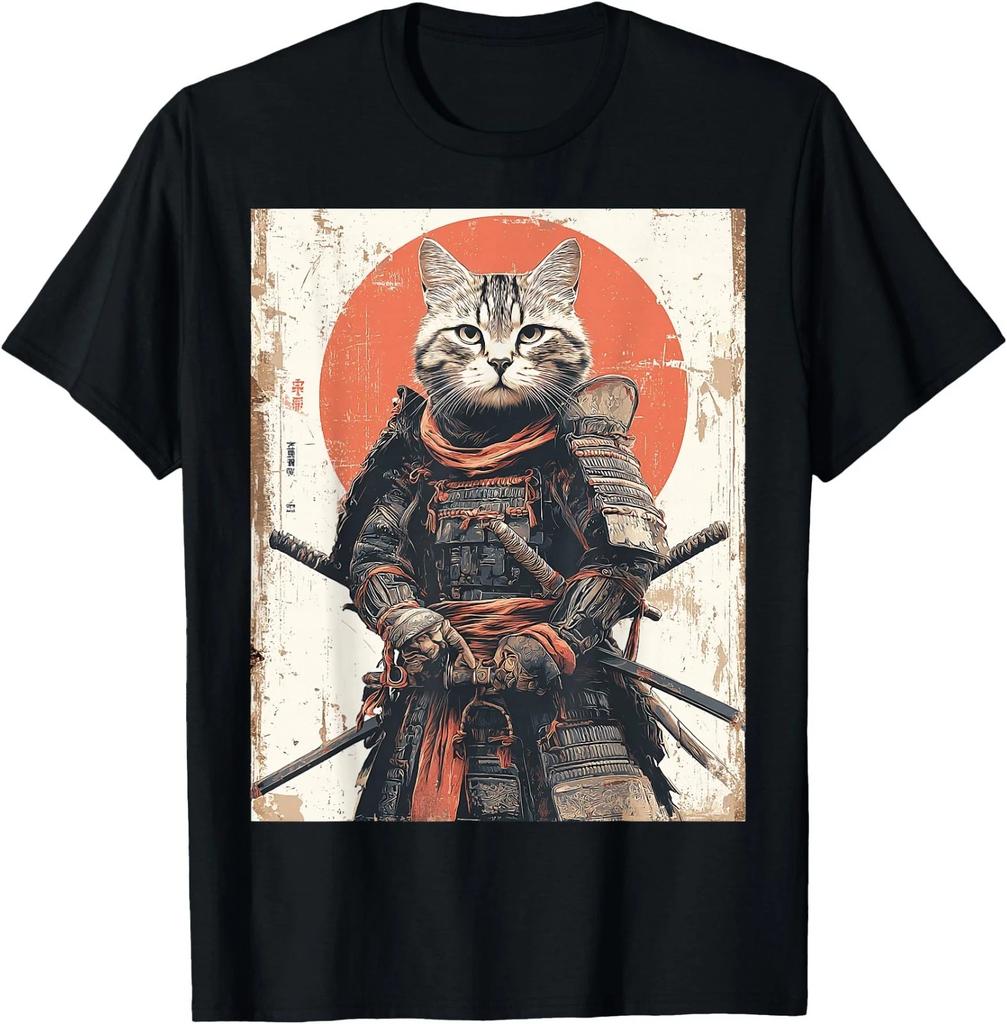 Japanese Ninja Cat Samurai Warrior Anime Ukiyo Kitty T-Shirt