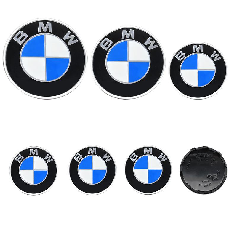 Blue White Car Front Hood Emblem 74mm 82mm Rear Badge 68mm 56mm Wheel Hub Cap 45mm steering wheel stickers Accessories For BMW QZ5
