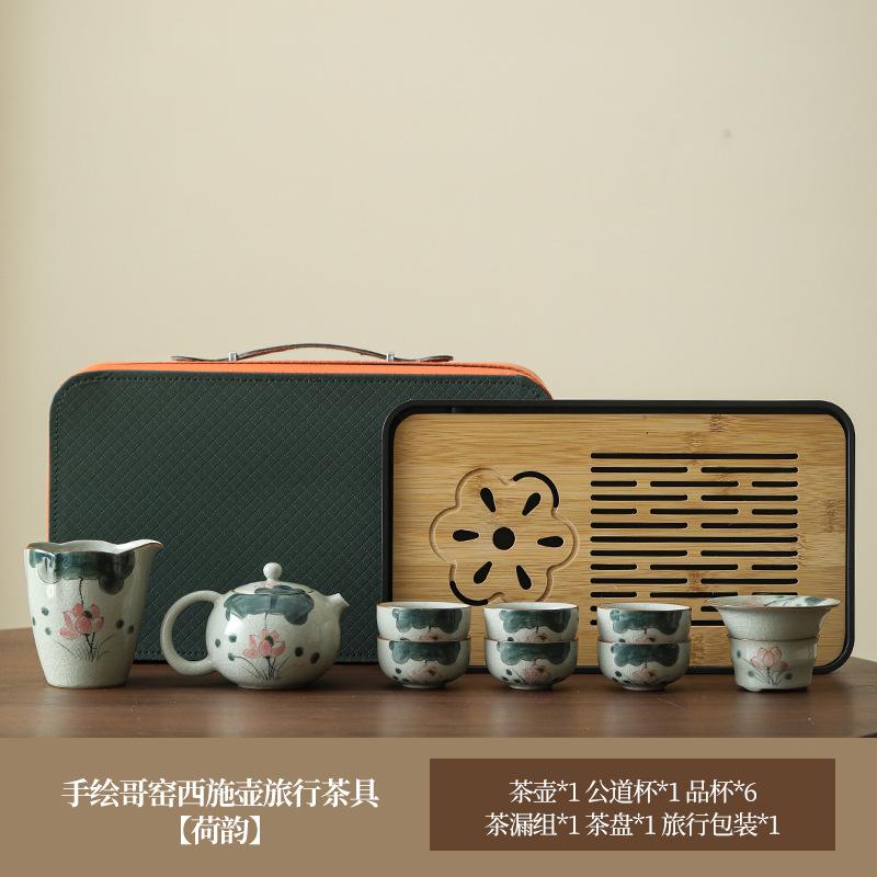 Ge Kiln Hand-Painted Kung Fu Tea Set, Household High-End Ceramic Teapot, Teacup Cover Bowl, Gift For Elders