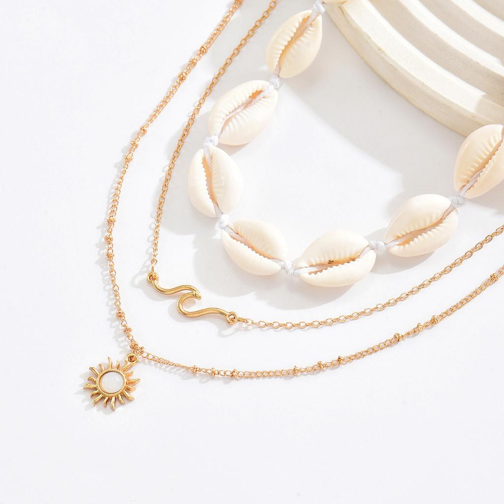 Sunflower Pendant Necklace With Geometric Shell Charm For Women Summer Fashion Accessory