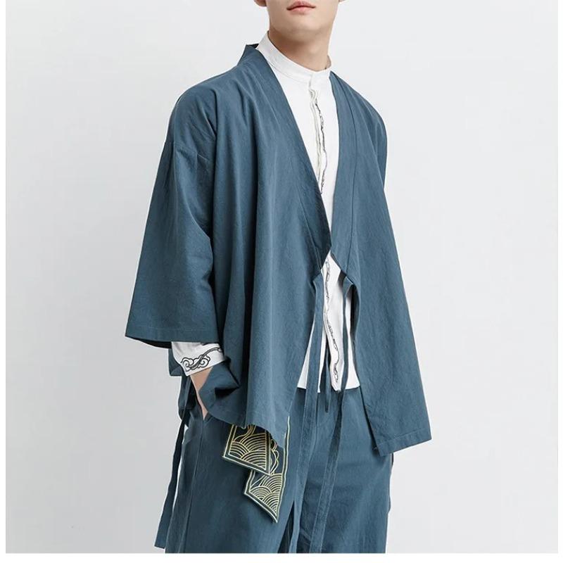 Japanese Kimono Cardigan Chinese Style Linen Haori Yukata Streetwear Traditional Samurai
