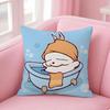Anime Mashimaro Cushion Cover Pink Linen Textured Double Sided Cushion Cover with Invisible Zipper for Home Decor