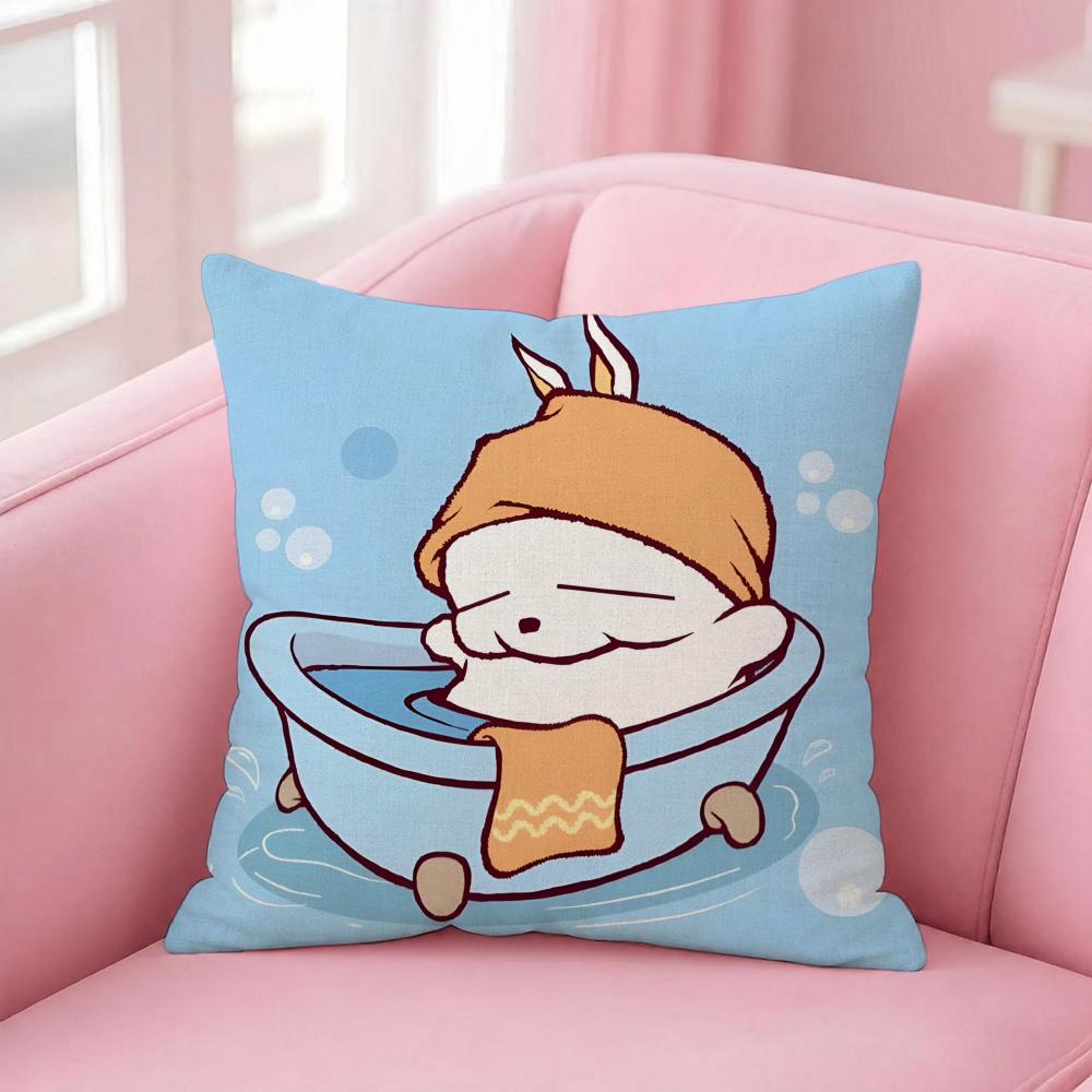 Anime Mashimaro Cushion Cover Pink Linen Textured Double Sided Cushion Cover with Invisible Zipper for Home Decor