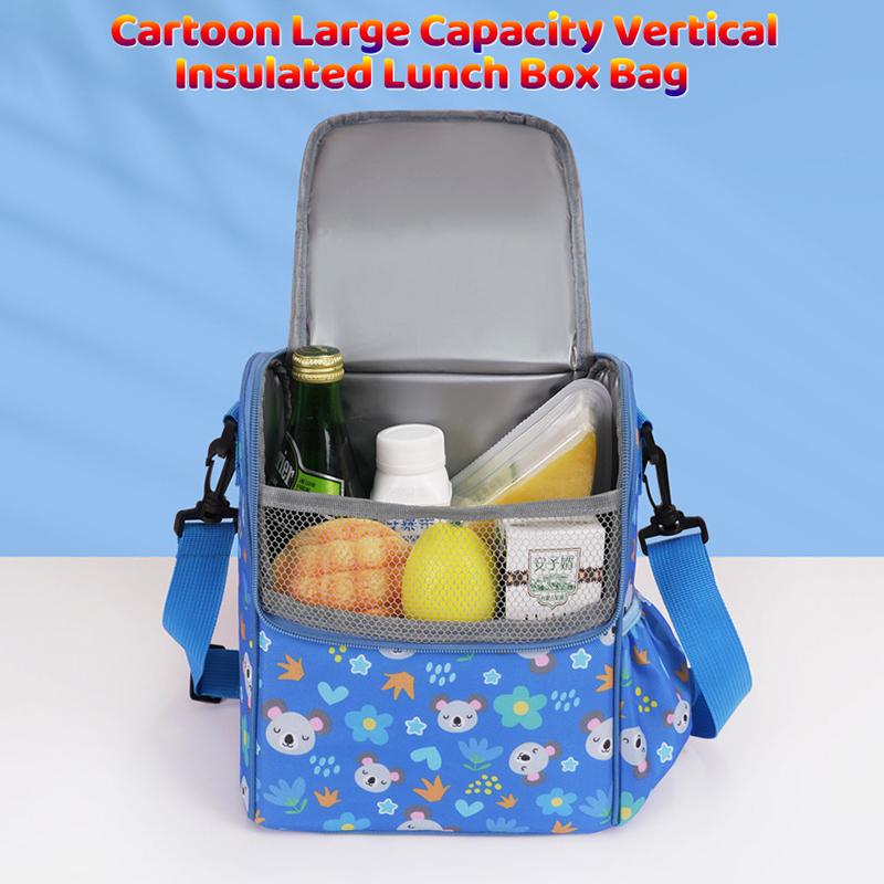 New Large-capacity Vertical Lunchbox Bag, Cartoon Insulated Bag, Large-capacity Tote Bag, Can Be Worn Crossbody, Cute Pattern.