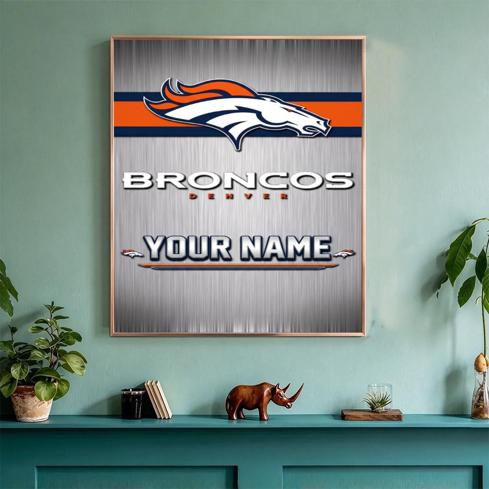 Denver Broncos Logo Personalized Text Diamond Painting Round Diamond Mosaic Rhinestones Diamond Embroidery Craft Kit Wall Decor Without Frame