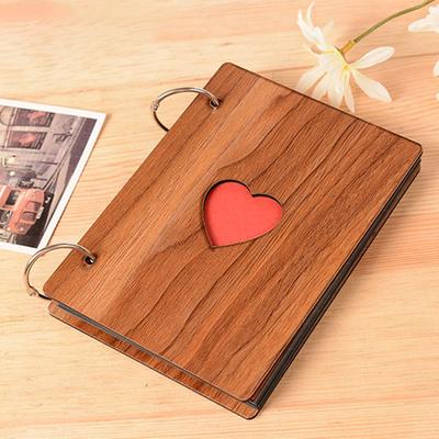 DIY Photo Album Wood Cover Anniversary Scrapbook 6 Inches Self Adhesive Picture Book Vintage Heart Photo Album with