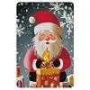 Christmas Metal Tin Sign Wall Decor - Santa Claus with Gift Box and Snowflakes - Festive Holiday Wall Art for Home, Party Decor
