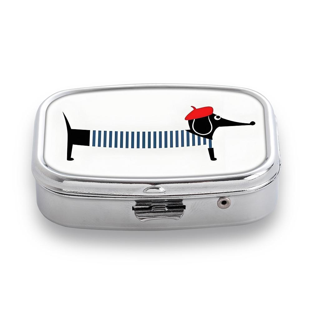 Portapillole Portatile con 2 Scomparti, Mini Custodia Organizer in Metallo per Medicine, Carino Contenitore Stampato per Pillole, Vitamine, Gioielli, Viaggio, Uso Quotidiano