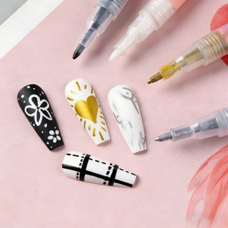 4Color Quick Dry Nail Art Pen Markers Nail Polishing Pen Safe Ink for Precise Designs Portable Use in Any Situation